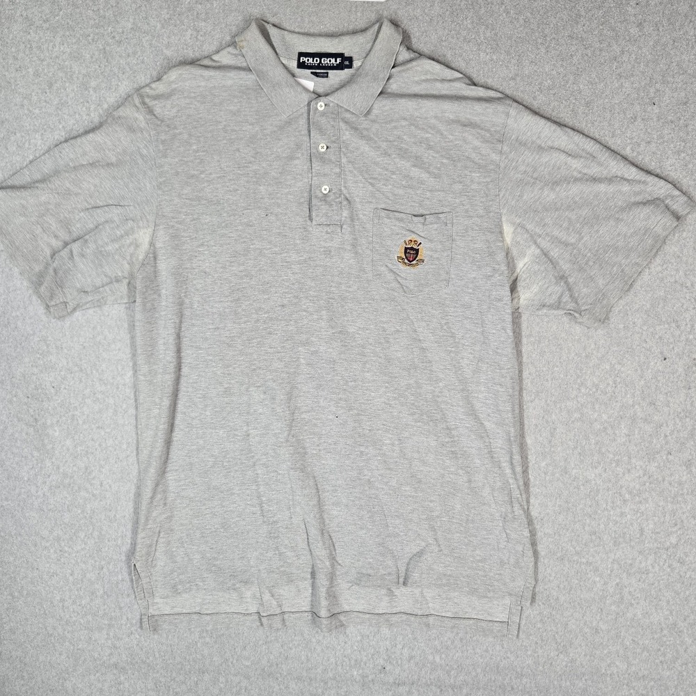 VINTAGE Polo Golf Ralph Lauren Men Polo 2XL Gray Crest Logo Embroidered READ
